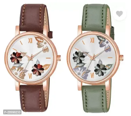 Fashionable White Dial Leather Analog Watches Combo Pack Of 2