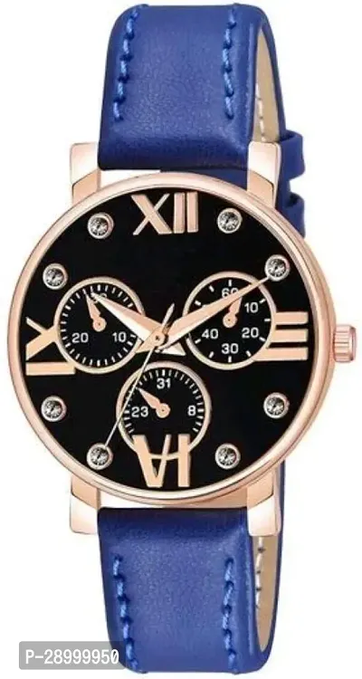 Fashionable Black Dial Genuine Leather Analog Watch For Women