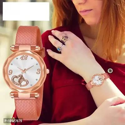 Stylish Orange PU Analog Watches For Women And Girls