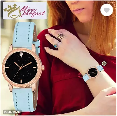 Fashionable Black Dial Genuine Leather Analog Watch For Women-thumb0