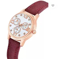 Fashionable White Dial Genuine Leather Analog Watch For Women-thumb1