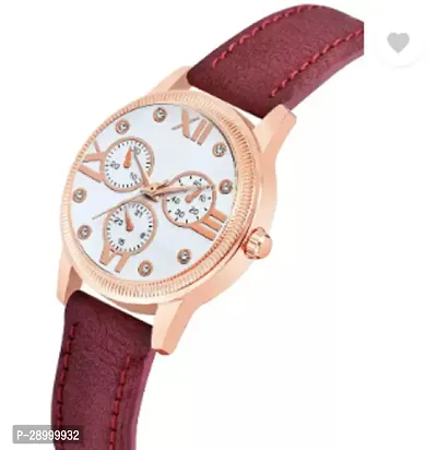 Fashionable White Dial Genuine Leather Analog Watch For Women-thumb2