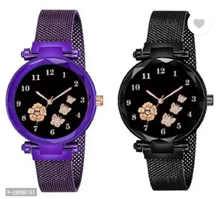 Stylish Metal Black Dial Analog Watches Combo Pack Of 2