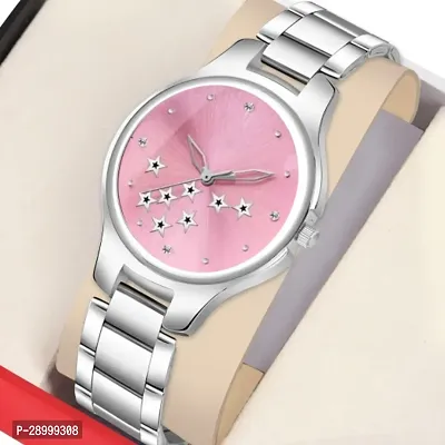 Fashionable Pink Dial Metal Analog Watch For Women-thumb0