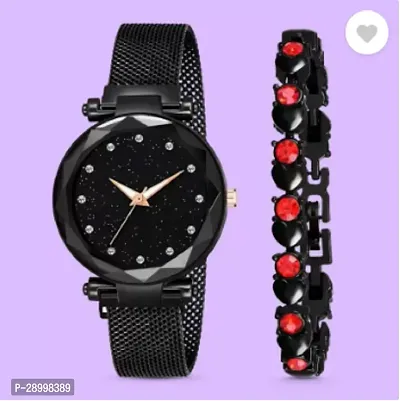 Stylish Metal Black Dial Analog Watch With Bracelet Pack Of 2-thumb0