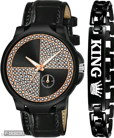 Stylish Genuine Leather Analog Watch With Bracelet For Men