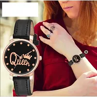 Fashionable Black Dial Genuine Leather Analog Watch For Women-thumb1