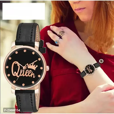 Fashionable Black Dial Genuine Leather Analog Watch For Women-thumb2