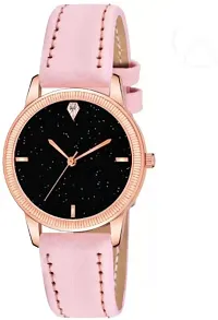 Fashionable Black Dial Genuine Leather Analog Watch For Women-thumb1