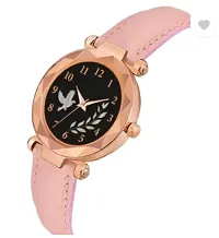 Fashionable Black Dial Genuine Leather Analog Watch For Women-thumb1