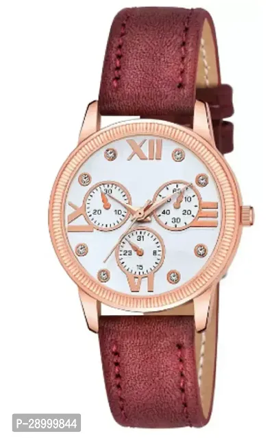 Fashionable White Dial Genuine Leather Analog Watch For Women