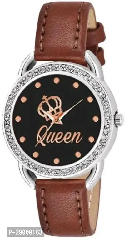 Fashionable Black Dial Genuine Leather Analog Watch For Women-thumb0