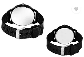 Modern Black PU Analog Watches For Couple Pack Of 2-thumb1