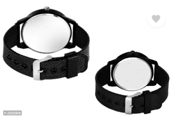 Modern Black PU Analog Watches For Couple Pack Of 2-thumb2