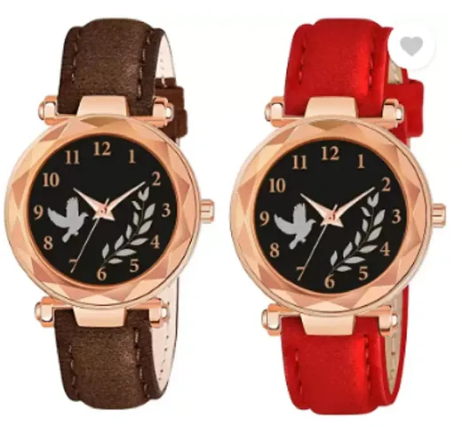 HRV Birds Dial And Leather Belt Analog Women and Girls Watch