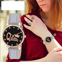 Fashionable Black Dial Genuine Leather Analog Watch For Women-thumb1