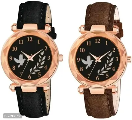 Stylish Genuine Leather Black Dial Analog Watches Combo Pack Of 2-thumb0