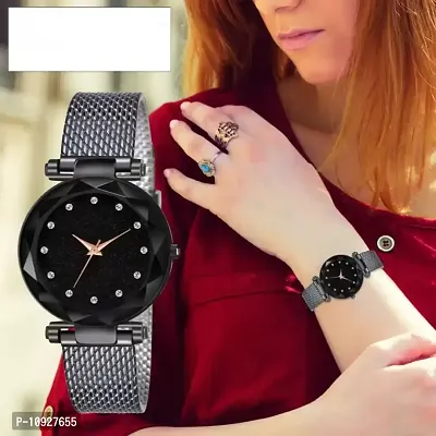 Stylish Black PU Analog Watches For Women And Girls