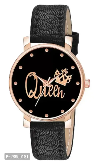 Fashionable Black Dial Genuine Leather Analog Watch For Women-thumb0