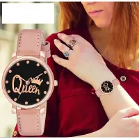 Fashionable Black Dial Genuine Leather Analog Watch For Women-thumb1