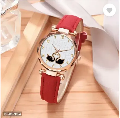 Fashionable White Dial Genuine Leather Analog Watch For Women-thumb0