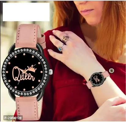 Fashionable Black Dial Genuine Leather Analog Watch For Women