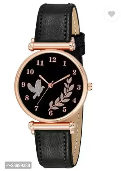 Fashionable Black Dial Genuine Leather Analog Watch For Women