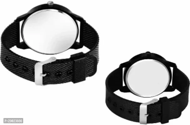 Stylish Black PU Analog Watches Combo For Couple-thumb3
