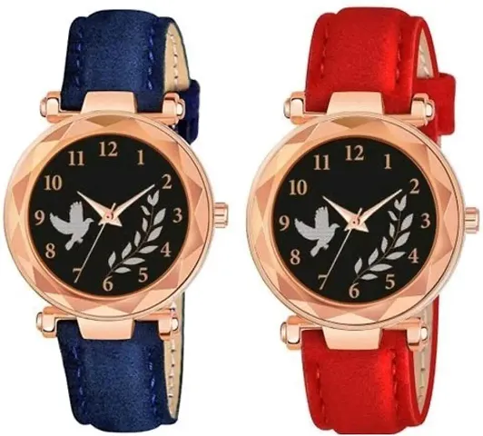 HRV Birds Dial And Leather Belt Analog Women and Girls Watch