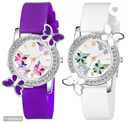 Fashionable White Dial PU Analog Watches Combo Pack Of 2