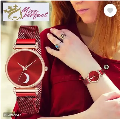 Fashionable Red Dial Metal Analog Watch For Women-thumb0