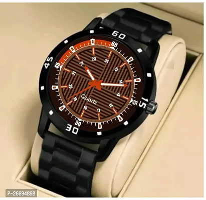 Stylish PU Orange Analog Watch For Men-thumb0