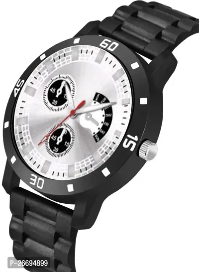 Stylish PU Silver Analog Watch For Men-thumb3