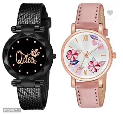 Fashionable White Dial Leather Analog Watches Combo Pack Of 2