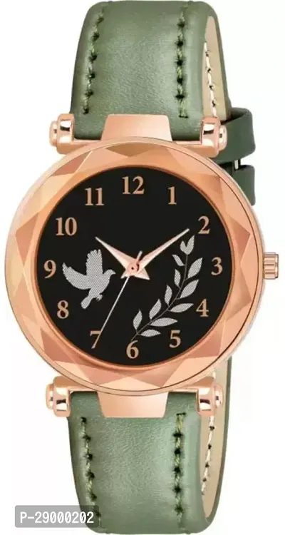 Fashionable Black Dial Genuine Leather Analog Watch For Women