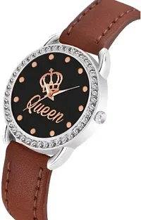 Fashionable Black Dial Genuine Leather Analog Watch For Women-thumb1