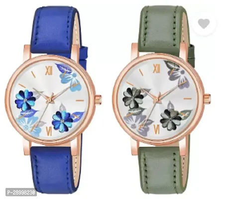 Fashionable White Dial Leather Analog Watches Combo Pack Of 2-thumb0