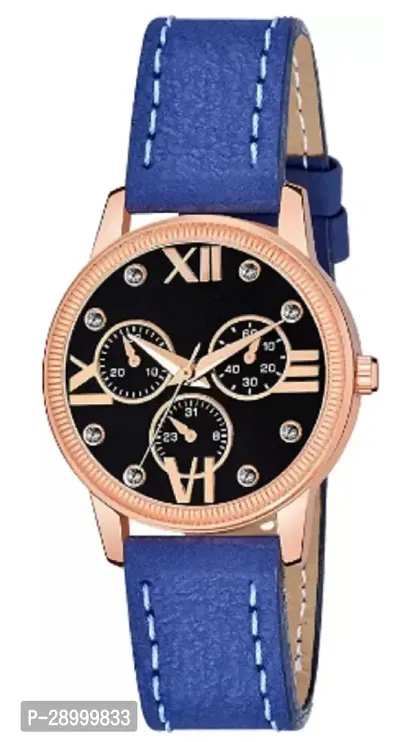 Fashionable Black Dial Genuine Leather Analog Watch For Women-thumb2