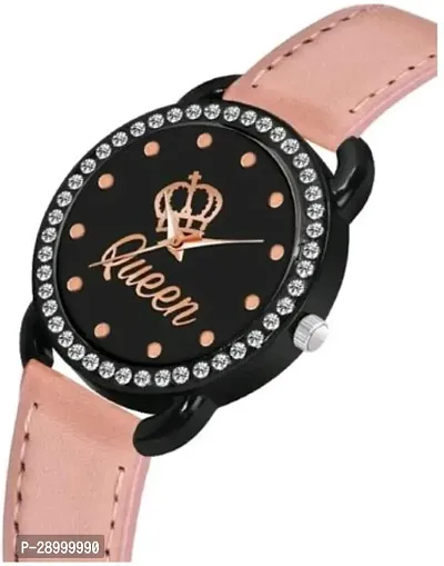 Fashionable Black Dial Genuine Leather Analog Watch For Women-thumb2