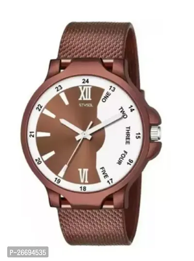 Stylish PU Brown Analog Watch For Men-thumb0