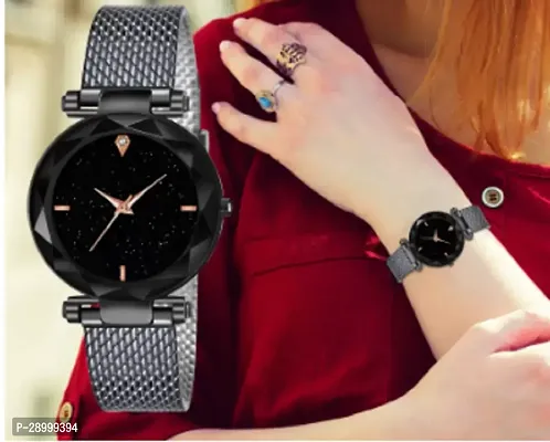 Fashionable Black Dial PU Analog Watch For Women-thumb0