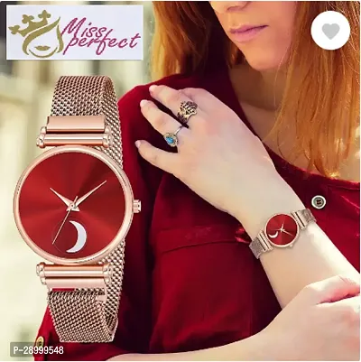 Fashionable Red Dial Metal Analog Watch For Women-thumb0