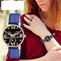 Fashionable Black Dial Genuine Leather Analog Watch For Women-thumb1