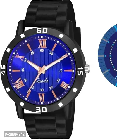 Stylish PU Blue Analog Watch For Men-thumb2