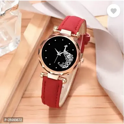 Fashionable Black Dial Genuine Leather Analog Watch For Women-thumb0