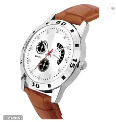 Stylish Genuine Leather White Analog Watch For Men-thumb2