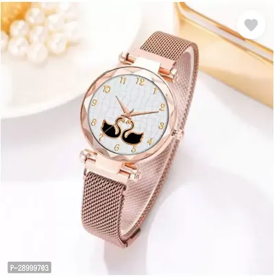 Fashionable White Dial Metal Analog Watch For Women-thumb0