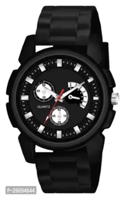 Stylish PU Black Analog Watch For Men-thumb0