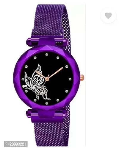 Fashionable Purple Dial Metal Analog Watch For Women-thumb0