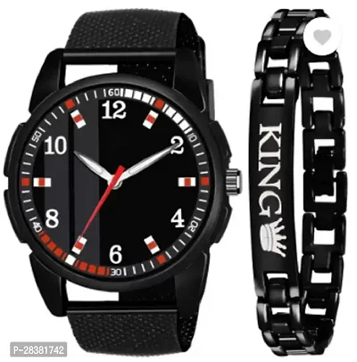 Stylish PU Analog Watch With Bracelet For Men-thumb0